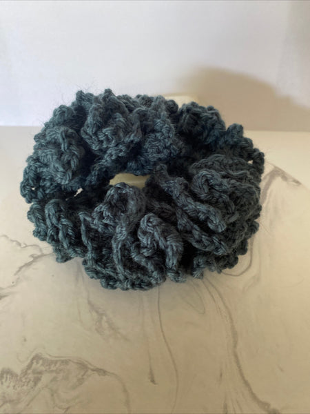 Hair Scrunchie Crochet Handmade Elastised Full Ruffled Bottle Green Christmas