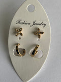 Small Gold Plated Open ended Hoops & Rhinestone Stud Earrings Duo Set Pierced