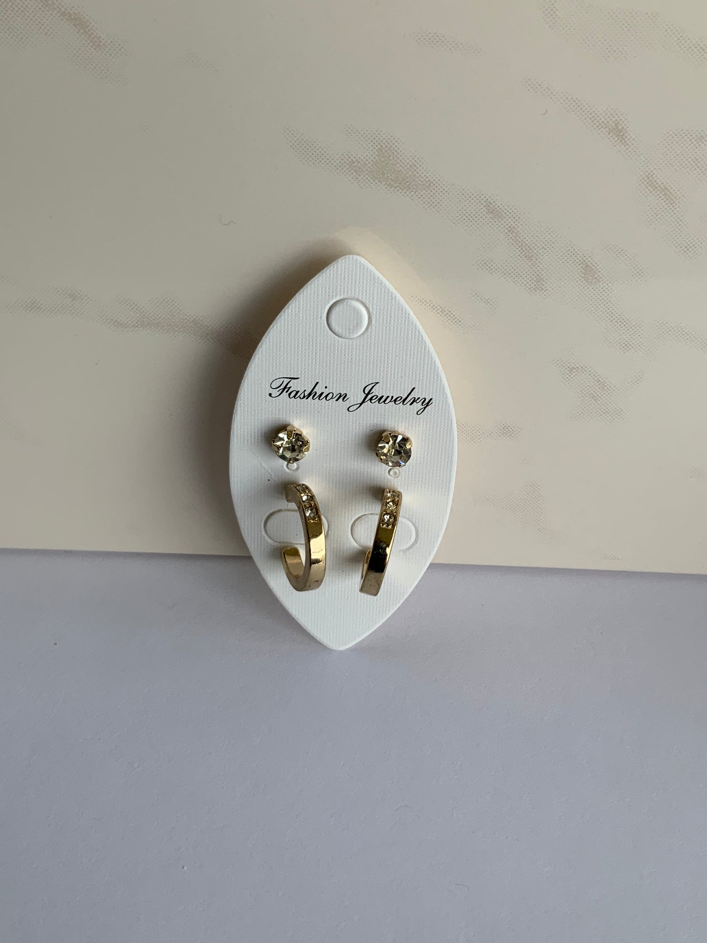 Gold Plate Diamonte unclosed Hoops with Gold Plate Diamonte Stud Earring Duo Set
