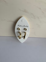 Gold Plate Diamonte unclosed Hoops with Gold Plate Diamonte Stud Earring Duo Set