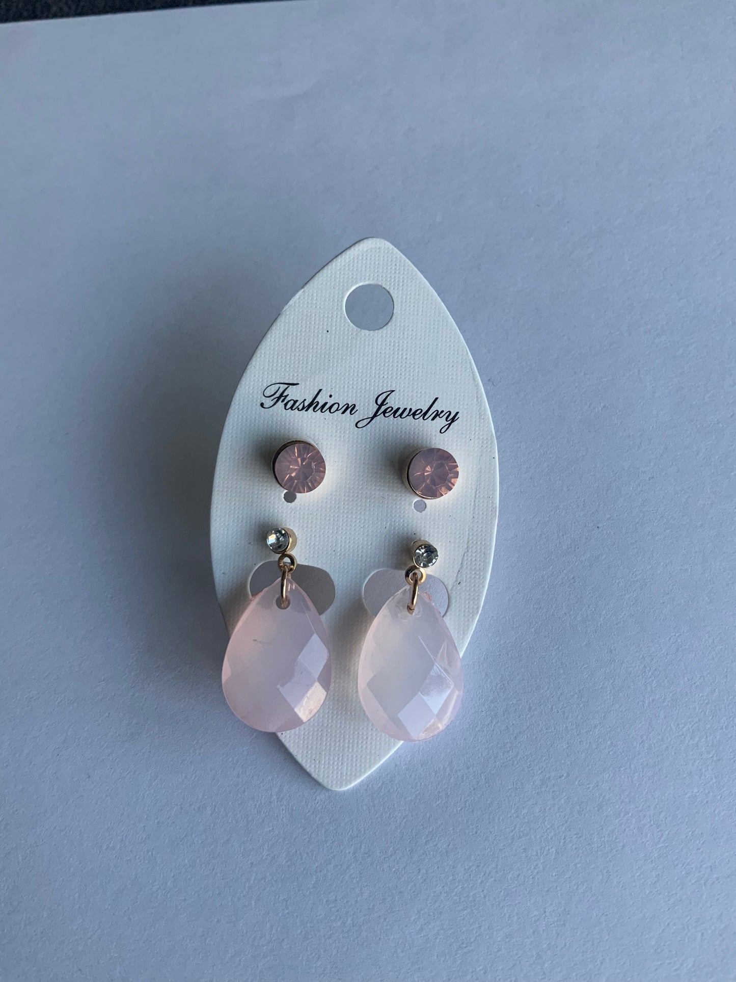 Rose Teardrop Dangle Drop with Round Rose Stud Earrings Duo Set Pierced