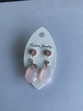 Rose Teardrop Dangle Drop with Round Rose Stud Earrings Duo Set Pierced