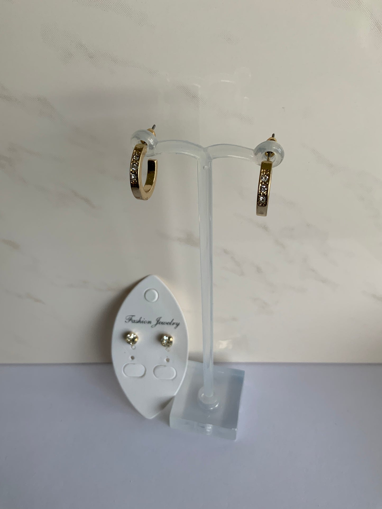 Gold Plate Diamonte unclosed Hoops with Gold Plate Diamonte Stud Earring Duo Set