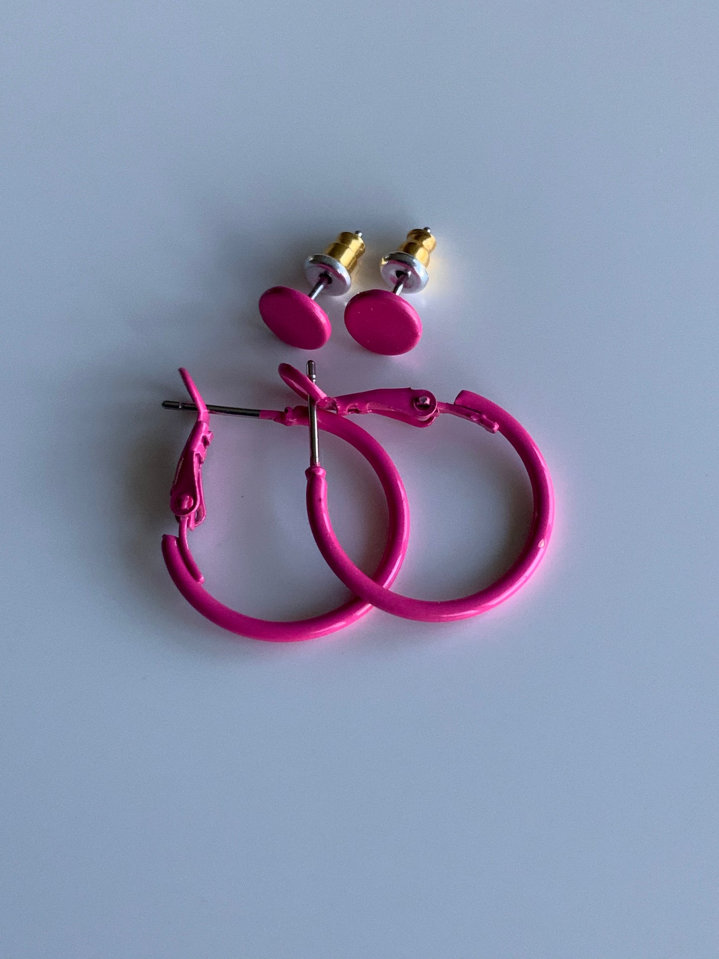 Hoop & Stud Pierced Earrings Set of 2 Hot Pink  Barbie Inspired Pink