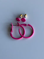 Hoop & Stud Pierced Earrings Set of 2 Hot Pink  Barbie Inspired Pink