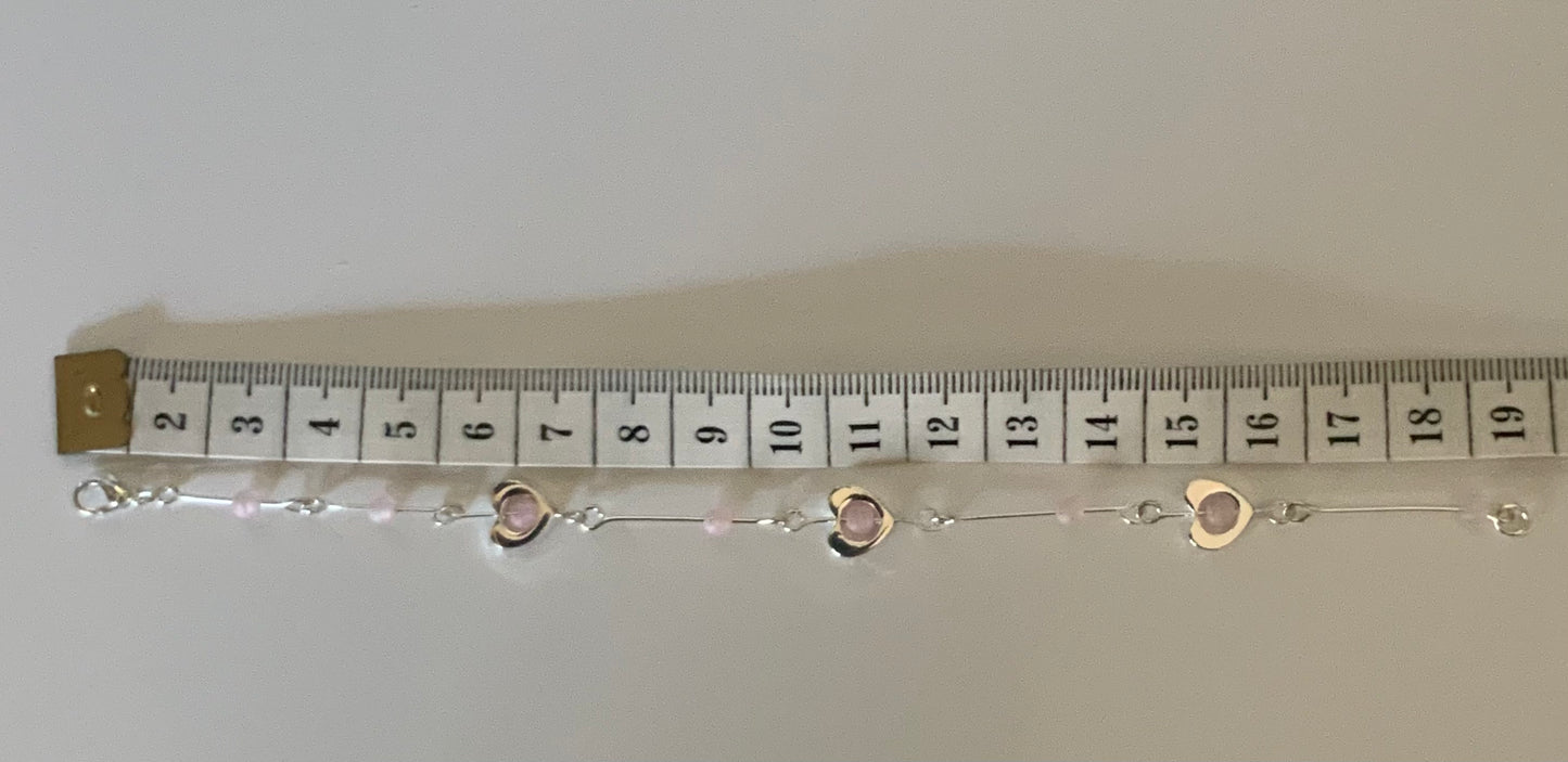 Silver Plate Heart Pink Stone Bracelet Delicate