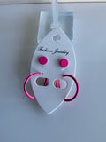 Hoop & Stud Pierced Earrings Set of 2 Hot Pink  Barbie Inspired Pink
