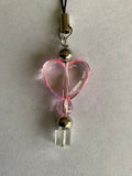 Mobile Phone Dangle Charm Pink Heart Clear Square Silver Plate Accents