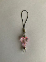 Mobile Phone Dangle Charm Pink Heart Clear Square Silver Plate Accents