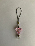 Mobile Phone Dangle Charm Pink Heart Clear Square Silver Plate Accents