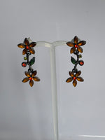 Vintage-Look Boho Floral Dangle Earrings Pierced Orange & Red lovely detailed