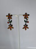 Vintage-Look Boho Floral Dangle Earrings Pierced Orange & Red lovely detailed