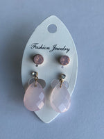 Rose Teardrop Dangle Drop with Round Rose Stud Earrings Duo Set Pierced