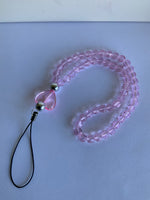 Mobile Phone Beaded Wrist Strap Pink Hearts Wrist Wrap Lightweight Handmade
