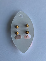 Rose Teardrop Dangle Drop with Round Rose Stud Earrings Duo Set Pierced