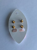 Rose Teardrop Dangle Drop with Round Rose Stud Earrings Duo Set Pierced