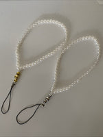 Mobile Phone Beaded Wrist Strap White Pearl Wrist Wrap Lightweight  Gold/Silver
