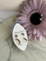 Gold Plate Diamonte unclosed Hoops with Gold Plate Diamonte Stud Earring Duo Set