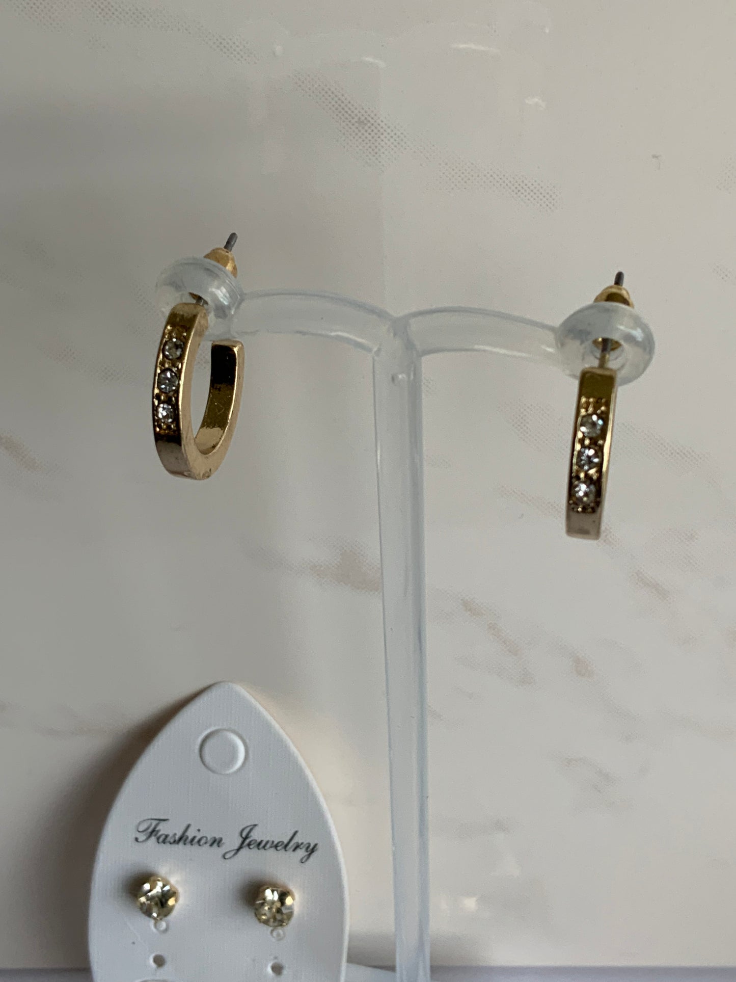 Gold Plate Diamonte unclosed Hoops with Gold Plate Diamonte Stud Earring Duo Set
