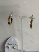Gold Plate Diamonte unclosed Hoops with Gold Plate Diamonte Stud Earring Duo Set