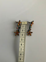 Vintage-Look Boho Floral Dangle Earrings Pierced Orange & Red lovely detailed