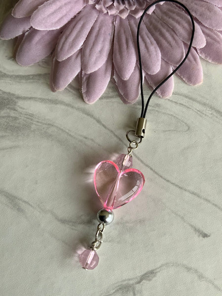 Mobile Phone Dangle Charm Pink Heart Pink Dangle Mobile Phone Bag Zipper Wallet