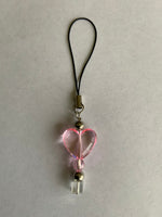 Mobile Phone Dangle Charm Pink Heart Clear Square Silver Plate Accents