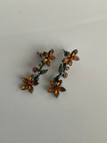 Vintage-Look Boho Floral Dangle Earrings Pierced Orange & Red lovely detailed