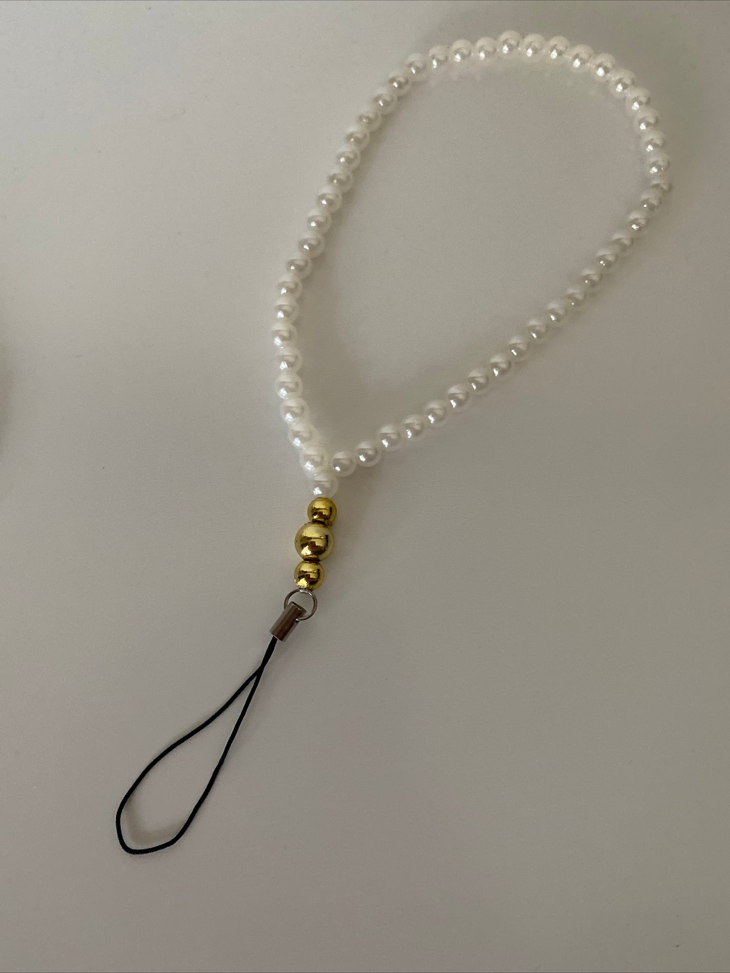 Mobile Phone Beaded Wrist Strap White Pearl Wrist Wrap Lightweight  Gold/Silver