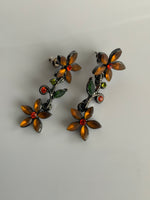 Vintage-Look Boho Floral Dangle Earrings Pierced Orange & Red lovely detailed