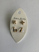 Small Gold Plated Open ended Hoops & Rhinestone Stud Earrings Duo Set Pierced