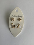 Small Gold Plated Open ended Hoops & Rhinestone Stud Earrings Duo Set Pierced