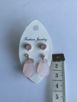 Rose Teardrop Dangle Drop with Round Rose Stud Earrings Duo Set Pierced