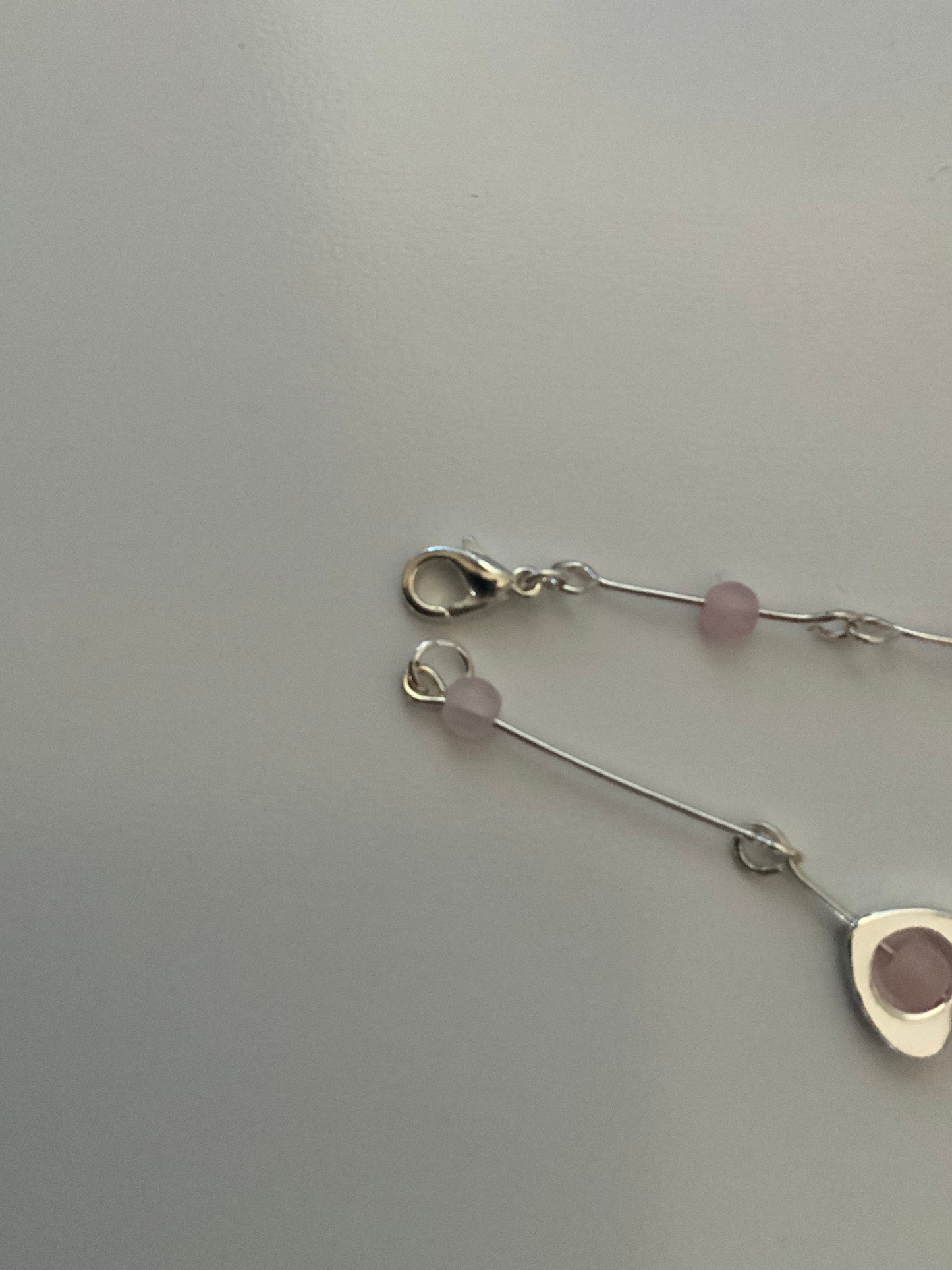 Silver Plate Heart Pink Stone Bracelet Delicate
