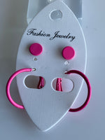 Hoop & Stud Pierced Earrings Set of 2 Hot Pink  Barbie Inspired Pink