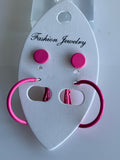 Hoop & Stud Pierced Earrings Set of 2 Hot Pink  Barbie Inspired Pink