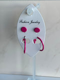 Hoop & Stud Pierced Earrings Set of 2 Hot Pink  Barbie Inspired Pink