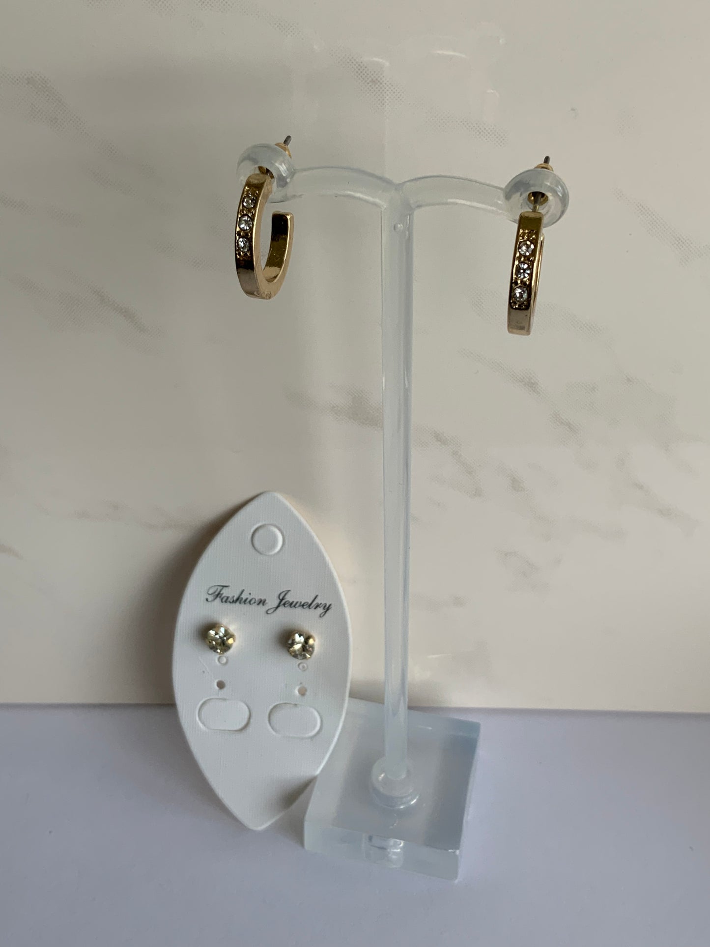 Gold Plate Diamonte unclosed Hoops with Gold Plate Diamonte Stud Earring Duo Set