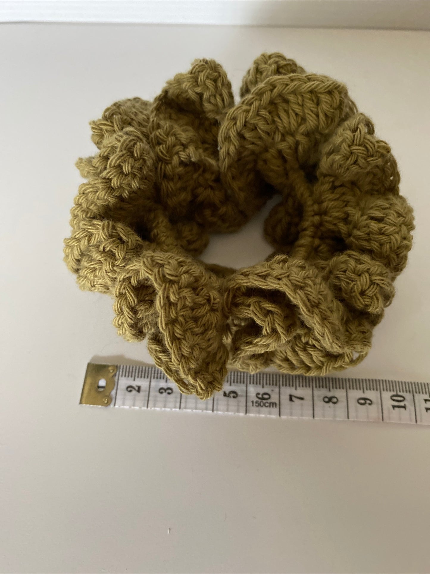 Hair Scrunchie Crochet Handmade Elastised Full Ruffled Avocado or Olive Green