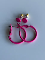 Hoop & Stud Pierced Earrings Set of 2 Hot Pink  Barbie Inspired Pink