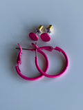 Hoop & Stud Pierced Earrings Set of 2 Hot Pink  Barbie Inspired Pink