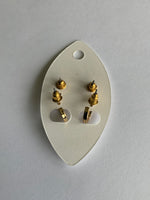Small Gold Plated Open ended Hoops & Rhinestone Stud Earrings Duo Set Pierced