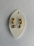 Small Gold Plated Open ended Hoops & Rhinestone Stud Earrings Duo Set Pierced
