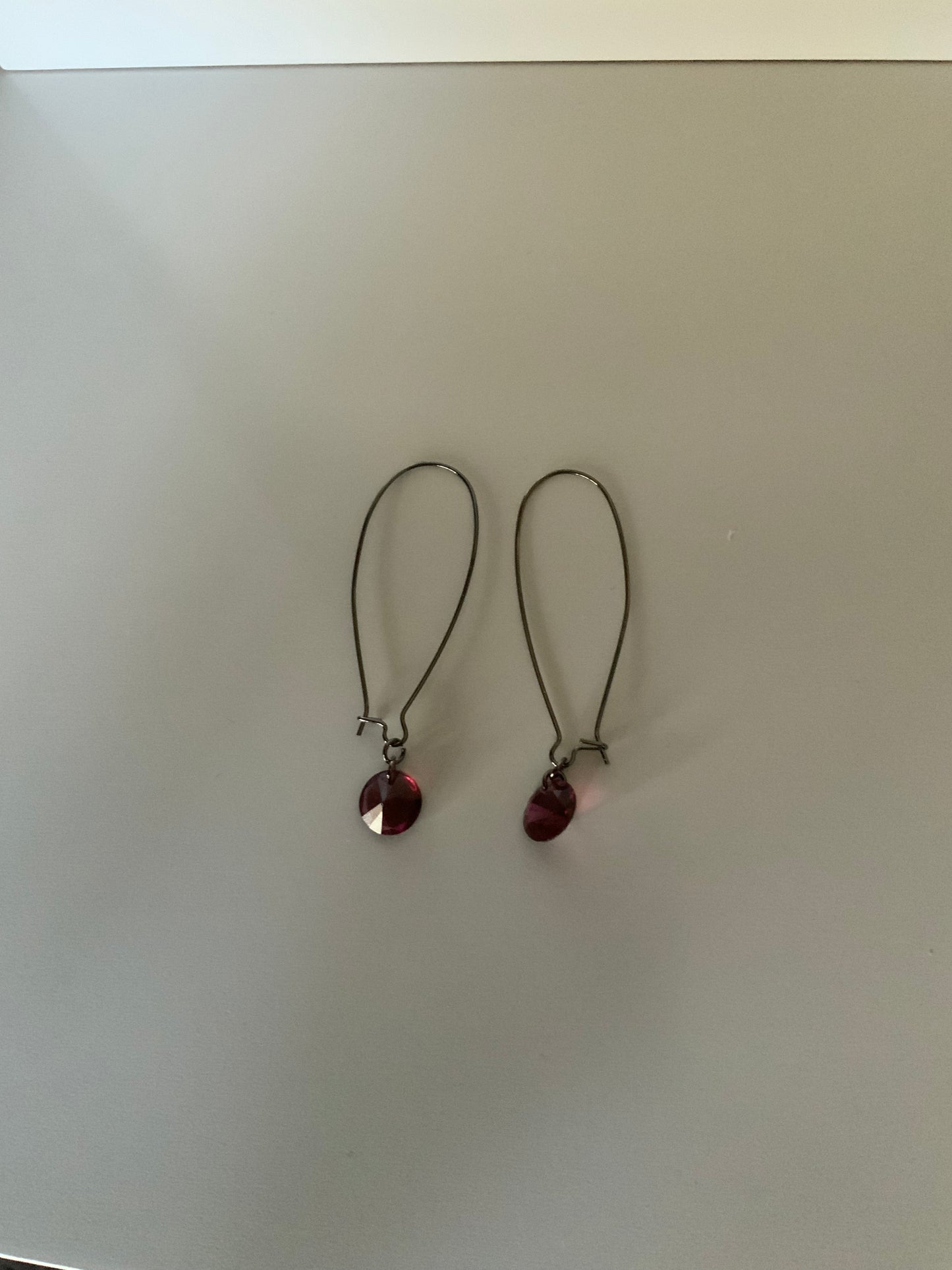 Long Kidney Ear Hook with Purple/ Maroon  Drop Pierced Only