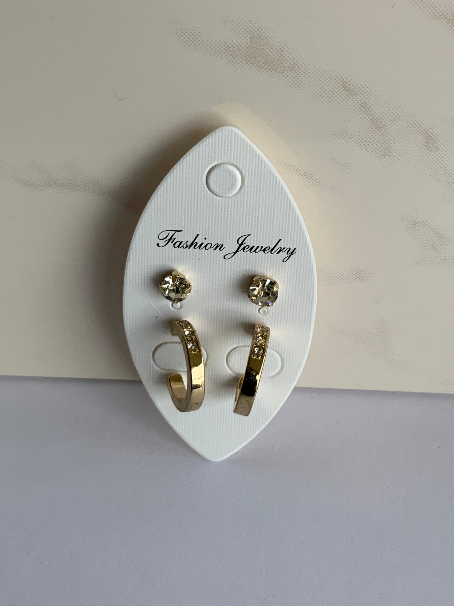 Gold Plate Diamonte unclosed Hoops with Gold Plate Diamonte Stud Earring Duo Set