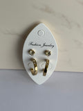 Gold Plate Diamonte unclosed Hoops with Gold Plate Diamonte Stud Earring Duo Set