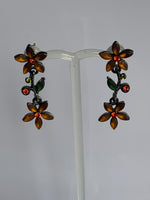 Vintage-Look Boho Floral Dangle Earrings Pierced Orange & Red lovely detailed