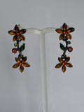 Vintage-Look Boho Floral Dangle Earrings Pierced Orange & Red lovely detailed