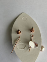 Round Cream Pearl  Rhinestone Drop with Rose Gold Stud Earrings Duo Set Pierced