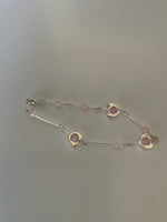 Silver Plate Heart Pink Stone Bracelet Delicate